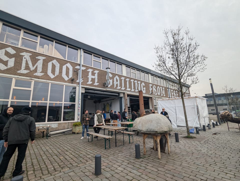 A building with "smooth sailing from here on out" in serif font on the outside, the location of ginko modular fest on 7 march 2026